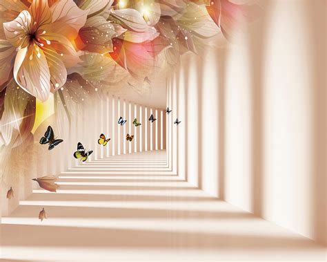 3D Corridor Photography Butterfly Flower Background Backdrops For Photo ...