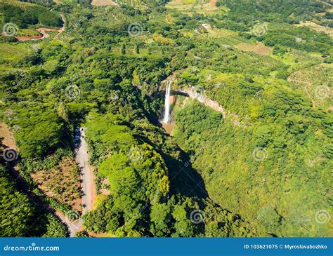 Aerial View of Chamarel Waterfall Stock Image - Image of nature, canyon: 103621075