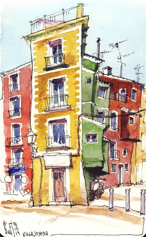 Villajoyosa 02 | Watercolor architecture, Urban sketchers, Cool drawings