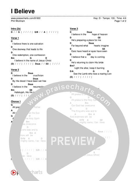 I Believe Chords PDF (Phil Wickham) - PraiseCharts