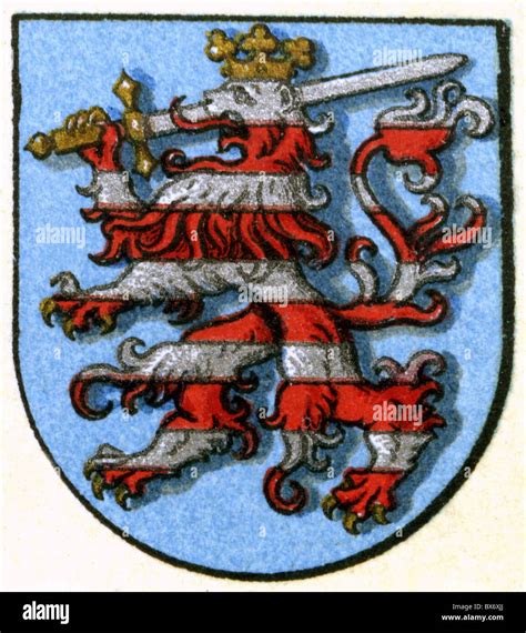 heraldy, coat of arms, Germany, Hesse, national coat of arms, colour lithograph, Meyers ...