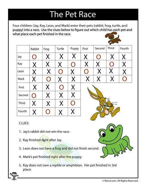 Pets Expert Logic Puzzle - ANSWERS | Woo! Jr. Kids Activities : Children's Publishing