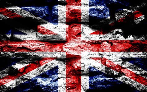 United Kingdom flag, grunge brick texture, Great Britain flag, Flag of ...