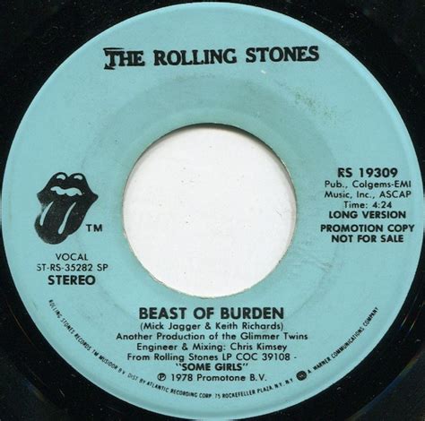 The Rolling Stones – Beast Of Burden – Vinyl (7", 45 RPM, Promo), 1978 [r1953370] | Discogs