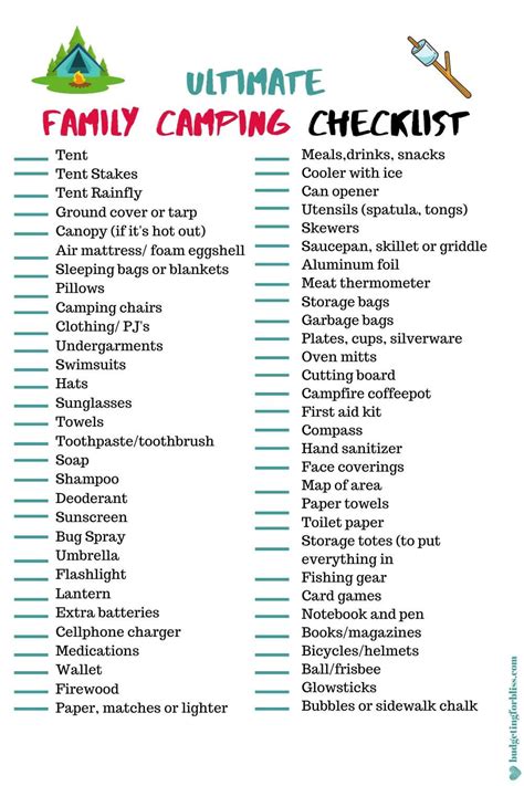 Camping Checklist Family Printable - Printable Templates