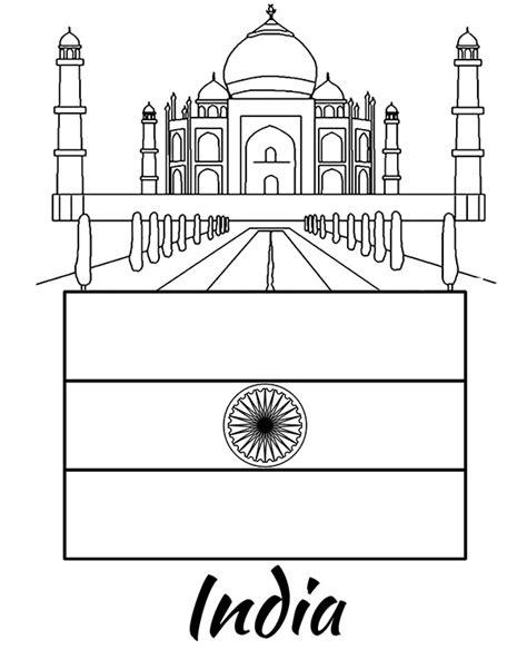 Flag of India coloring page with Taj Mahal