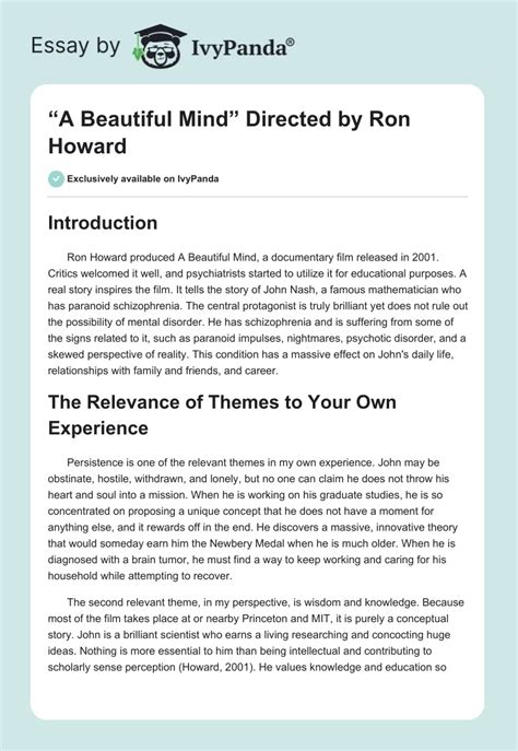 "A Beautiful Mind" Directed by Ron Howard - 1682 Words | Essay Example