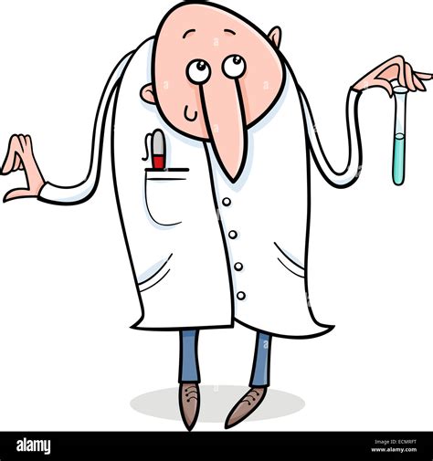 Cartoon Illustration of Funny Scientist with Mixture in Vial Stock Photo - Alamy