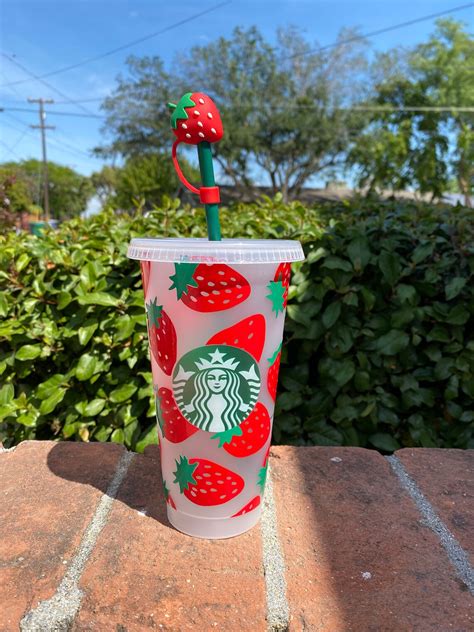 Strawberry Starbucks Cup With Straw Topper - Etsy