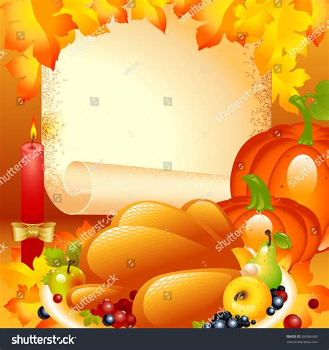 Thanksgiving Card. Background With Turkey, The Composition Of Fruits And Vegetables In The ...