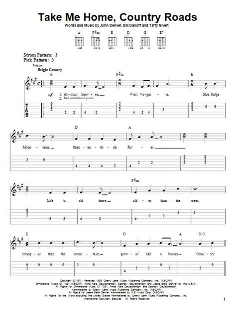 John Denver Take Me Home, Country Roads sheet music notes and chords ...