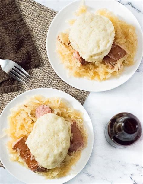 Slow Cooker Sauerkraut and Dumplings with Beer Braised Kielbasa - Fox Valley Foodie