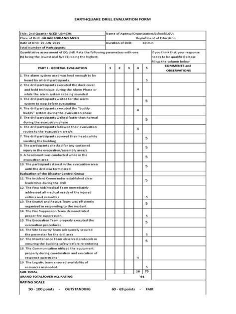 Earthquake Drill Evaluation Form | PDF | Public Safety | Emergency ...