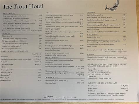 Menu at Trout Hotel pub & bar, Cockermouth