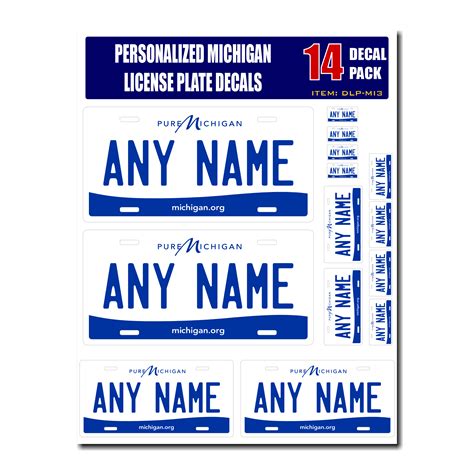 Personalized Michigan License Plate Decals - Stickers Version 3