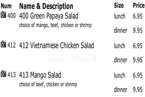 Menu at Ben Thanh restaurant, Burlington, Appleby Line