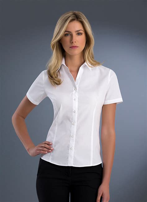 Style 701 White - Women Slim Fit Short Sleeve Poplin - John Kevin | Business Shirts