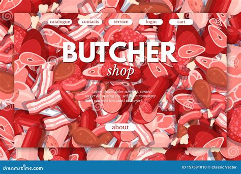 Butcher Shop Cartoon Vector Landing Page Template Stock Vector ...