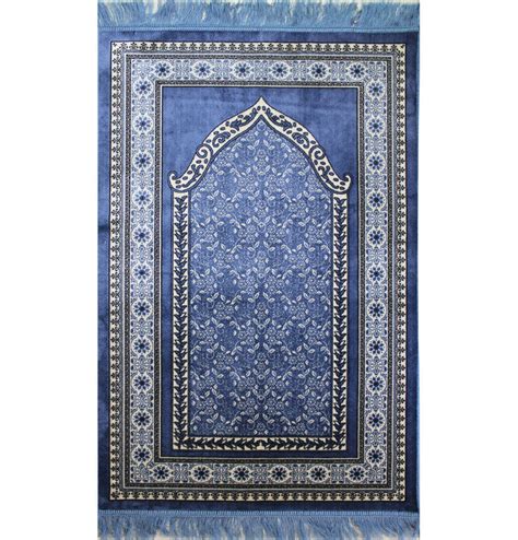 Thin Velvet Floral Islamic Prayer Rug - Blue – IslamicPrayerRug.com