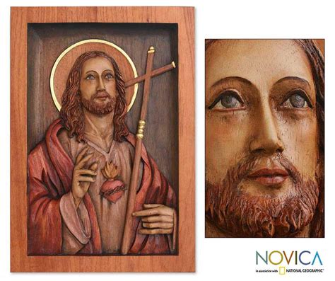 Cedar Wood 'Sacred Heart of Jesus' Relief Panel (Peru) - Bed Bath & Beyond - 6017850
