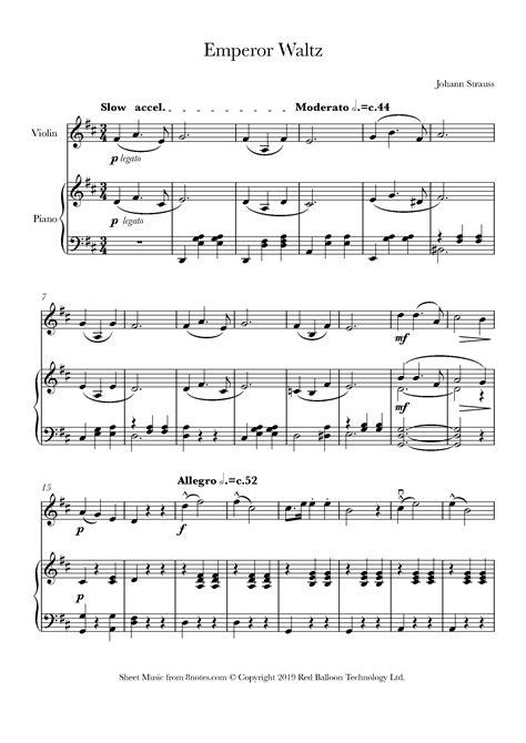 Strauss II - Emperor Waltz, Op. 437 Sheet music for Violin - 8notes.com