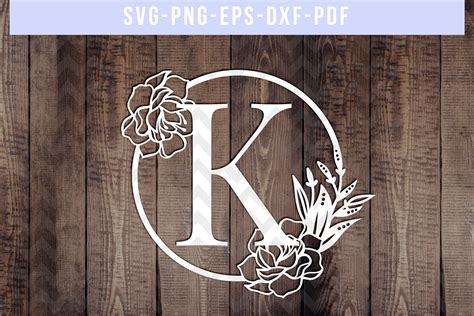 Monogram K Papercut Template, Peony Floral Monogram SVG, PDF