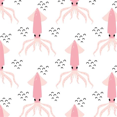 Childish pattern with pink squid. Hand-drawn pattern with squid ...