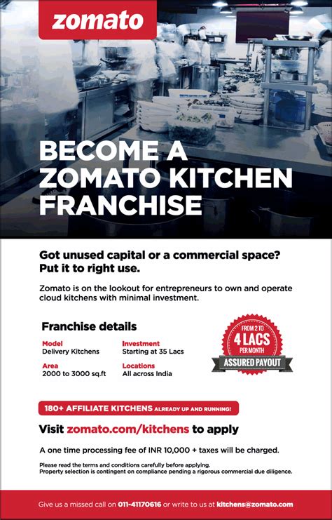 Zomato Become A Kitchen Franchise Get Unused Capital Ad - Advert Gallery