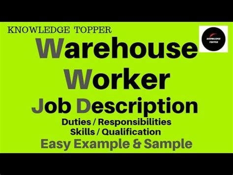 Warehouse Worker Job Description | Warehouseman Duties and Responsibilities | Warehouse Worker ...