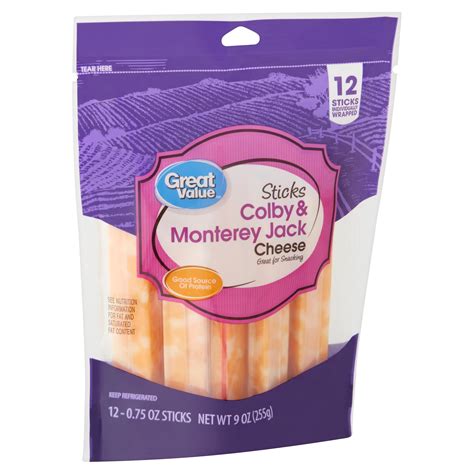 Great Value Sticks Colby & Monterey Jack Cheese, 0.75 oz, 12 count - Walmart.com - Walmart.com