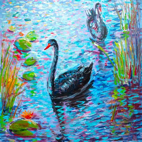 Black Swan Painting Original Art on Canvas Original Painting | Etsy