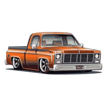 Square Body Chevy Vector, Sticker Clipart Chevrolet, Pickup Truck Painted Orange Cartoon ...