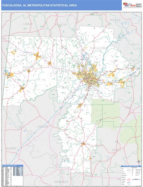 Tuscaloosa, AL Metro Area Wall Map Basic Style by MarketMAPS