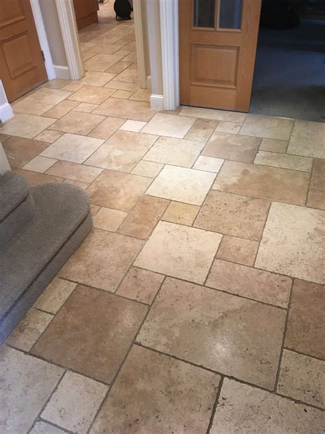 Professional clean of a Travertine Tiled floor in Sunbury-on-Thames - South Middlesex Tile Doctor