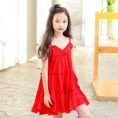 teenage girls dresses summer 2018 red kids dresses for girls cute ...