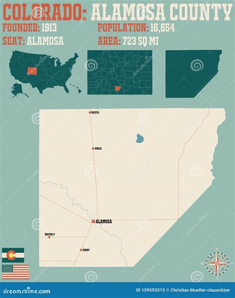 Map of Alamosa County in Colorado Stock Vector - Illustration of road, colors: 159593315