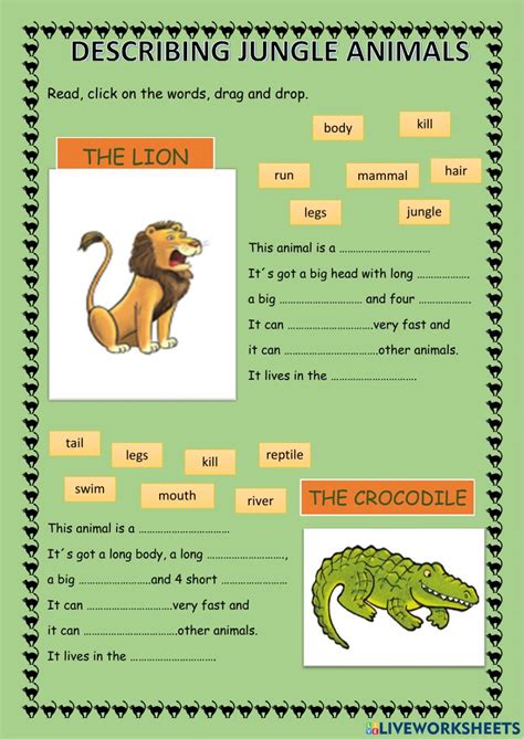 an animal worksheet with pictures and words