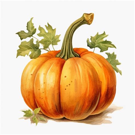 Premium Photo | A painting of a pumpkin with leaves on it