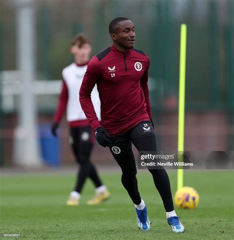 Moussa Diaby of Aston Villa in action during a training session at ...