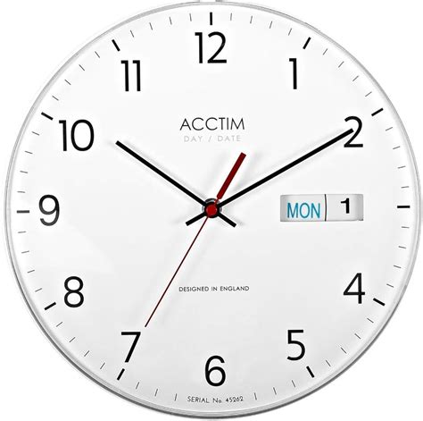 Acctim Datetime Day and Date Wall Clock, White, 4.7 x 28.1 x 28.1 cm ...