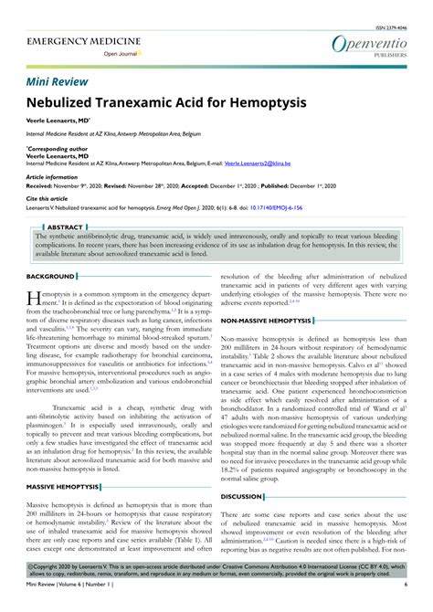 (PDF) Nebulized Tranexamic Acid for Hemoptysis