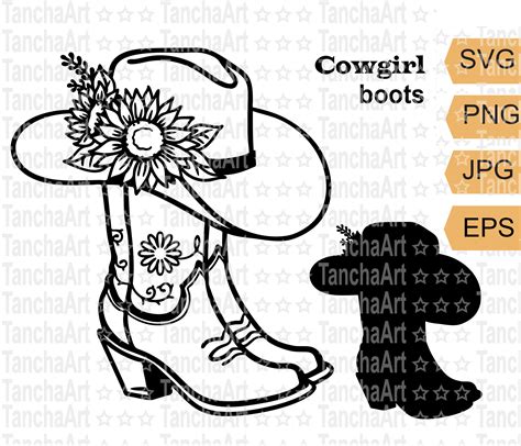 Drawing & Illustration Cowboy Boots Svg. Cowboy Boots Svg Flower Svg Cut Files Sunflower Cowboy ...