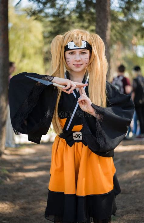 Little White European Girl Cosplay Character Naruto from Anime Naruto ...