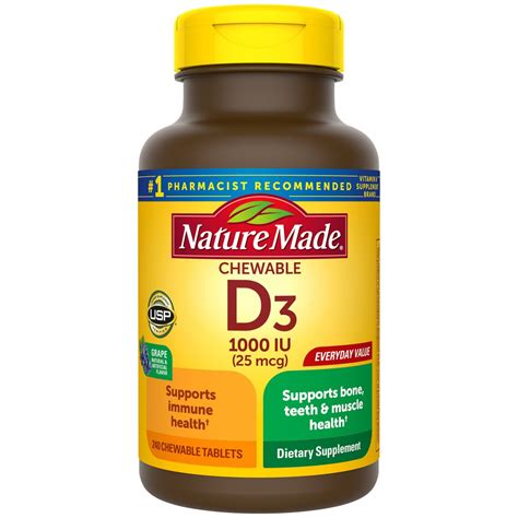 Nature Made Vitamin D3, 1000 IU (25 mcg) 240 Chewable Tablets