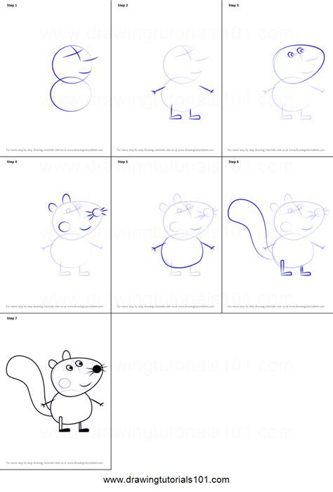 How to Draw Simon Squirrel from Peppa Pig Printable Drawing Sheet by DrawingTutorials101.com ...