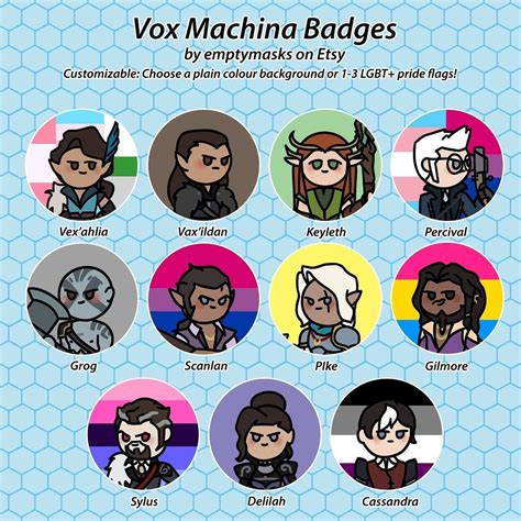 Vox Machina Chibi Badges Vex'ahlia, Vax'ildan, Keyleth, Percival De Rolo, Grog, Scanlan, Pike ...