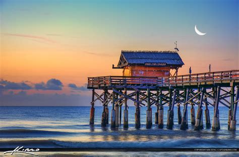 Cocoa Beach Pier Ocean Moon Rise Florida