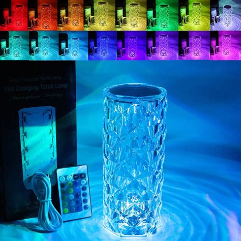 GIMURM Touch Table Lamp Crystal LED Night Light, 16 Colors Rechargeable ...