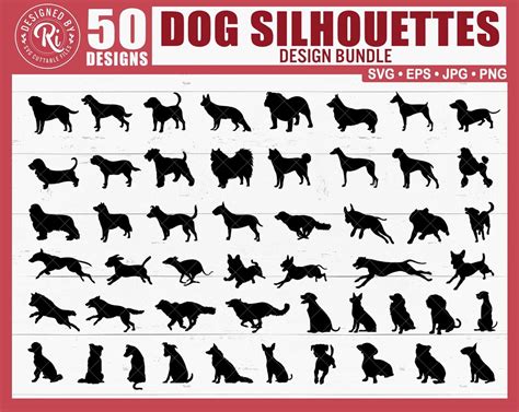 Dog Breed Silhouette Bundle Pack Svg, Dog Breeds, Dog Face, Dog ...