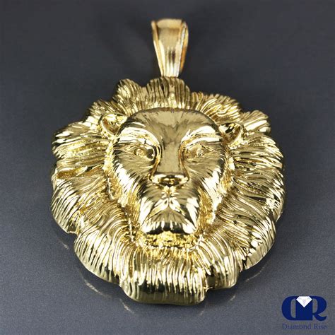 Solid 14K Yellow Gold Lion Head Pendant Necklace